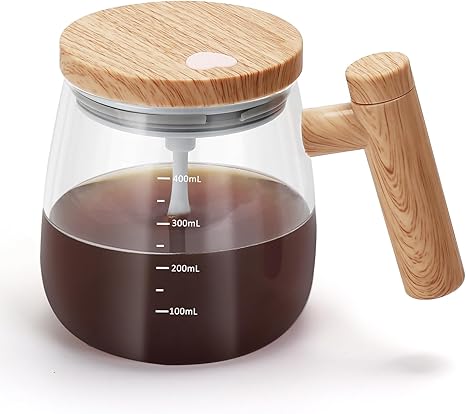 Electric Self Stirring Glass Coffee Mug with Lid & Handle