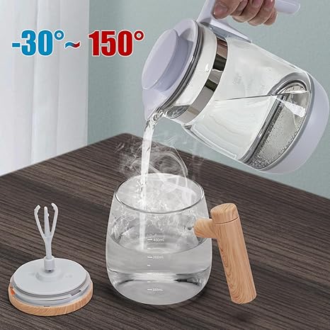 Electric Self Stirring Glass Coffee Mug with Lid & Handle