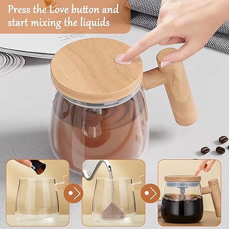 Electric Self Stirring Glass Coffee Mug with Lid & Handle