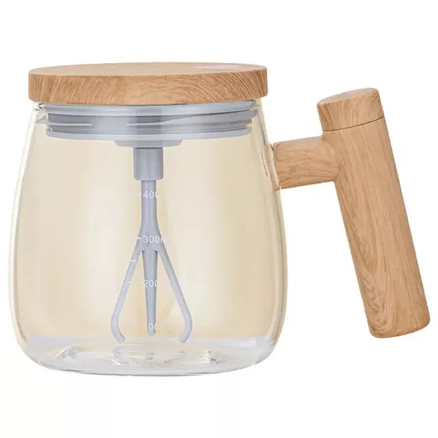 Electric Self Stirring Glass Coffee Mug with Lid & Handle