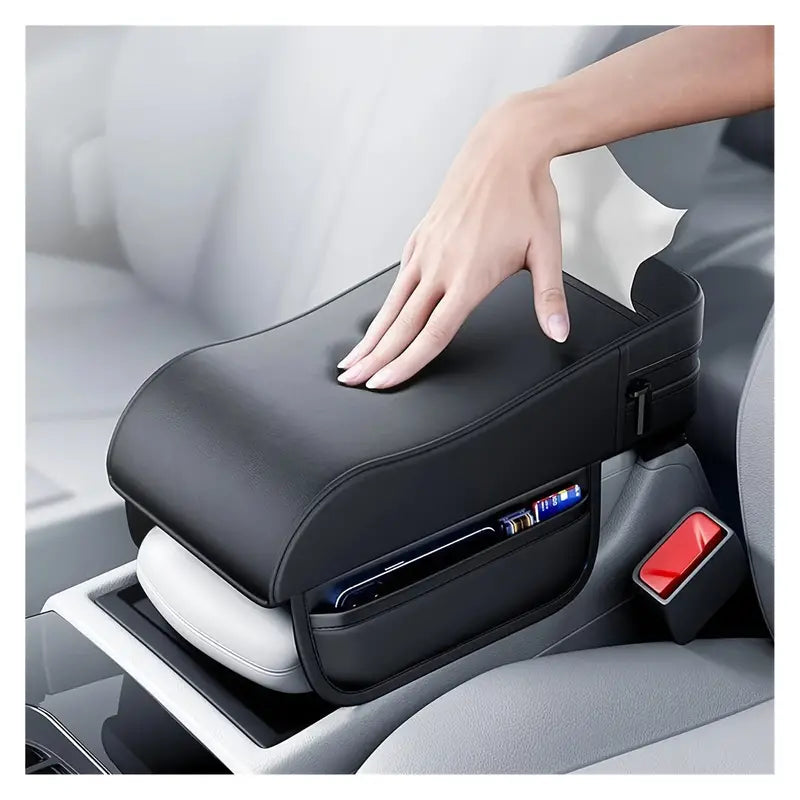 Car Leather Armrest Cushion with Tissue Storage