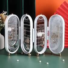 Foldable Jewelery Organizer with Mirror Ear Rings & Necklace