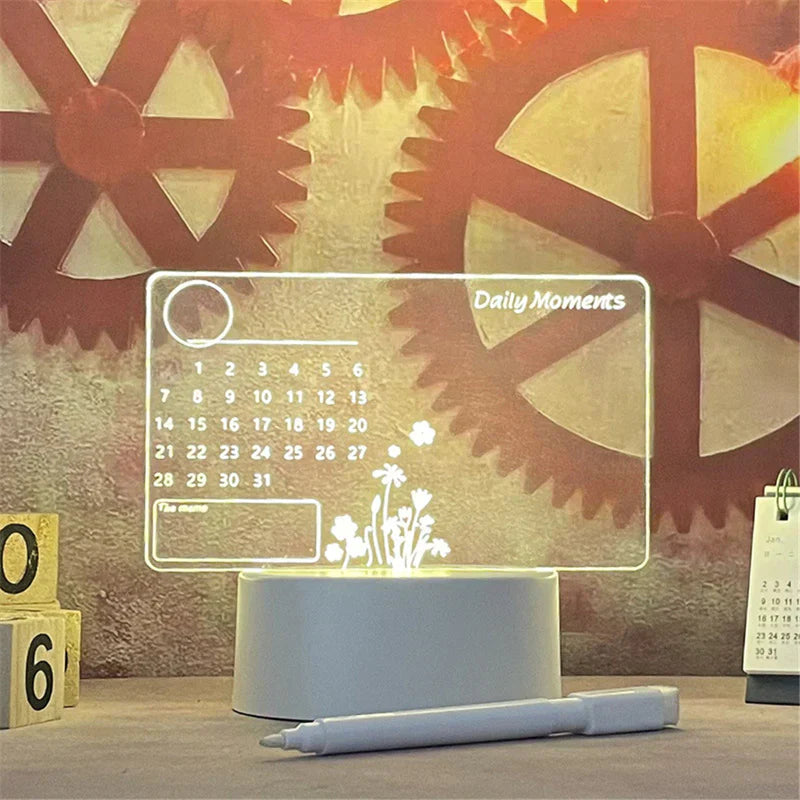 3D TRANSPARENT CALENDAR TABLE WRITING BOARD BED LAMP