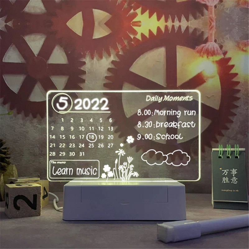 3D TRANSPARENT CALENDAR TABLE WRITING BOARD BED LAMP